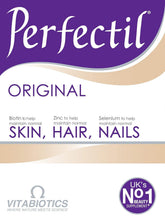 Perfectil Triple Active: tabletas en caja para cuidado diario de piel, cabello y uñas.
