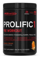 PEScience Prolific-1 en tubo naranja crema para energía sostenida durante el entrenamiento