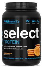 PEScience Select Protein Snickerdoodle en vaso, sabor delicioso para recargar proteínas.