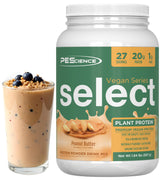PEScience Select Vegan Protein, sabor Delicia de Mantequilla de Maní, ideal para batidos sabrosos.