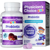 Empaque nuevo de Physician's CHOICE Kids Probiotics para digestión y rutina diaria
