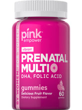 PINK Prenatal gomitas sabor fruta, apoyo nutricional diario para futuras mamás.