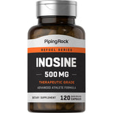 Piping Rock Inosina 500 mg, botella visible para uso diario activo.