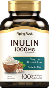 Piping Rock Inulin Cápsulas: botella para uso diario y fibra soluble.