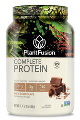PlantFusion proteina vegana completa chocolate 2 lb en empaque, ideal para batidos proteicos