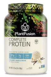 PlantFusion proteína vegana completa en vaso con vainilla, para batidos nutritivos.