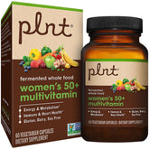 Plnt multivitaminas para mujeres 50+ en botella fermentada, apoyo diario y bienestar.