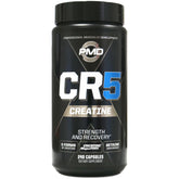 PMD Sports CR5, botella de capsulas, facilita la recuperacion muscular tras entrenar.