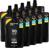 geles PF90 de Precision Hydration, frente del envase, para uso rápido durante entrenamientos