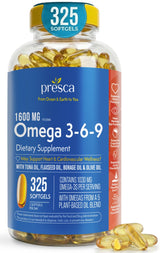Presca Omega 3-6-9 cápsulas suaves apoyan la visión y la salud cardiovascular.