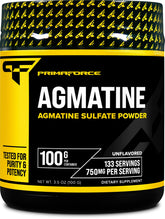 Primaforce agmatina sulfato en botella: polvo fino para entrenamientos.