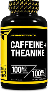 Primaforce Caféína con L-teanina en botella, impulso sostenido para la rutina diaria.