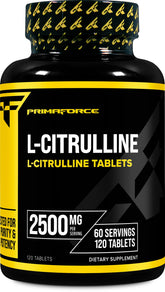 Primaforce L-Citrulina 2500mg, botella frontal, lista para entrenamientos con energía sostenida