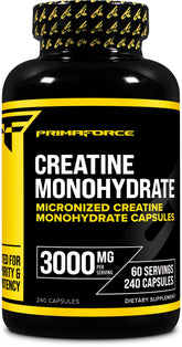 Primaforce Creatine Monohydrate Capsulas: bote de 240 para entrenamiento sostenido.