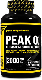 Primaforce Peak O2, bote de cápsulas: potencia sostenida para entrenamientos y absorción de oxígeno.