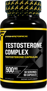 Primaforce Testosterone Complex, botella frontal, posible apoyo diario para energía y bienestar general.