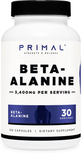 Primal beta-alanina cápsulas: botella con cápsulas potentes para entrenamientos sostenidos