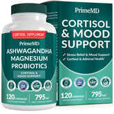 PrimeMD botella 5-en-1 cortisol, diseño compacto para uso diario.