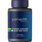 ProHealth Curcumina optimizada para cerebro y enfoque, botella para uso diario.