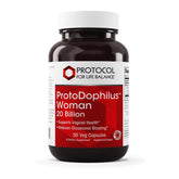 ProtoDophilus Woman: frasco de cápsulas para apoyar salud intestinal y equilibrio vaginal.
