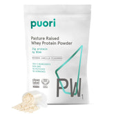 Puori PW1 vanilla protein powder bottle pour for post-workout recovery
