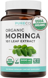 Cápsulas PURE CO de Moringa orgánica USDA para nutrición diaria