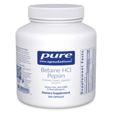 Pure Encapsulations Betaína HCl Pepsina, botella frontal, para apoyar la digestión diaria.