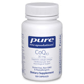 Pure Encapsulations CoQ10 30 mg, botella, soporte de energía celular para el día a día.