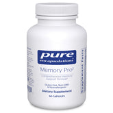 Pure Encapsulations Memory Pro botella y cápsulas; posible apoyo a la memoria diaria