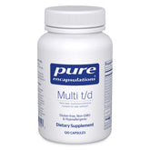 Pure Encapsulations Multi T/D, botella de cápsulas para apoyo diario del bienestar.
