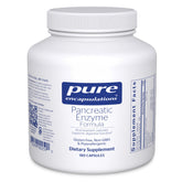 Pure Encapsulations Pancreatic Enzyme Formula, botella frontal, apoyo digestivo suave durante las comidas.