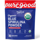 PureGood Espirulina Azul polvo; empaque hermético para conservar frescura.