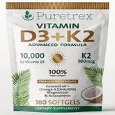 PURETREX botella de D3 y K2, soporte general de salud diaria.