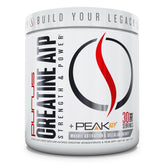 Purus Labs Creatine ATP, frasco en mesa, energía para entrenos intensos.