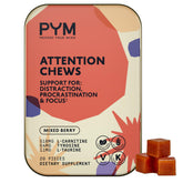 PAy Attention Chews en empaque, sabor frambuesa, ideal para enfoque suave