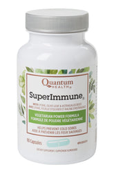 Quantum Health Super Immune+ cápsulas frente, apoyo diario al bienestar general.