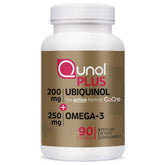 Qunol Plus ubiquinol 200 mg con omega-3 en botella para soporte energético diario
