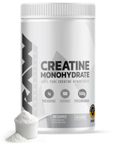 RAW Nutrition polvo de creatina monohidratada sin sabor para entrenamientos intensos