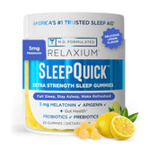 Relaxium SleepQuick Gomitas, botella destacada, apoyo potencial para un sueño más calmado