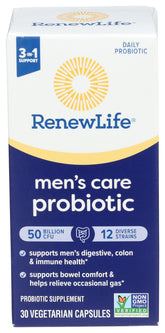 Renew Life Probiotico para hombres, botella lista para uso diario.