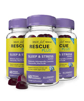 RESCUE Bach Plus gomitas en botella para relajación nocturna.