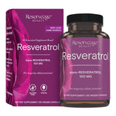 Reserveage Beauty Resveratrol 100 mg botella favorece la salud cardíaca y celular.
