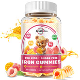 ReviNutra gominolas de hierro para niños, sabor durazno y mango, apoyo diario.