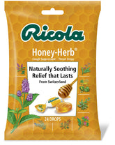 Gotas Ricola miel-hierbas, paquete de 24, para irritación de garganta suave.
