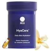 Ritual HyaCera: botella y etiqueta muestran ingredientes transparentes para tu rutina diaria.