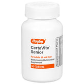 Rugby CertaVite Senior, botella frontal, apoyo diario de vitaminas para mayores de 50.