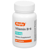 Rugby Laboratories tabletas vitamina B6, envase visible, apoyo diario al metabolismo.