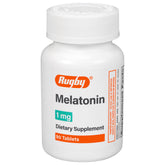 Rugby Laboratorios Melatonina 1 mg, comprimidos en botella, apoyo para un descanso suave.