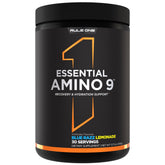 Rule 1 Proteins Essential Amino 9, envase visible, para recuperación muscular e hidratación.