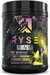 RYSE Godzilla Noel Deyzel, botella frente, energía sostenida para entrenamientos intensos.